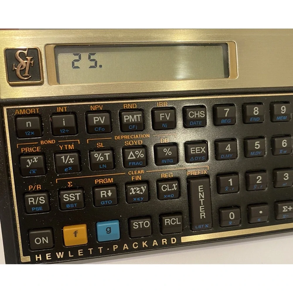 Vintage HP 12C Financial Calculator With Original Cover Gold Tone Tested